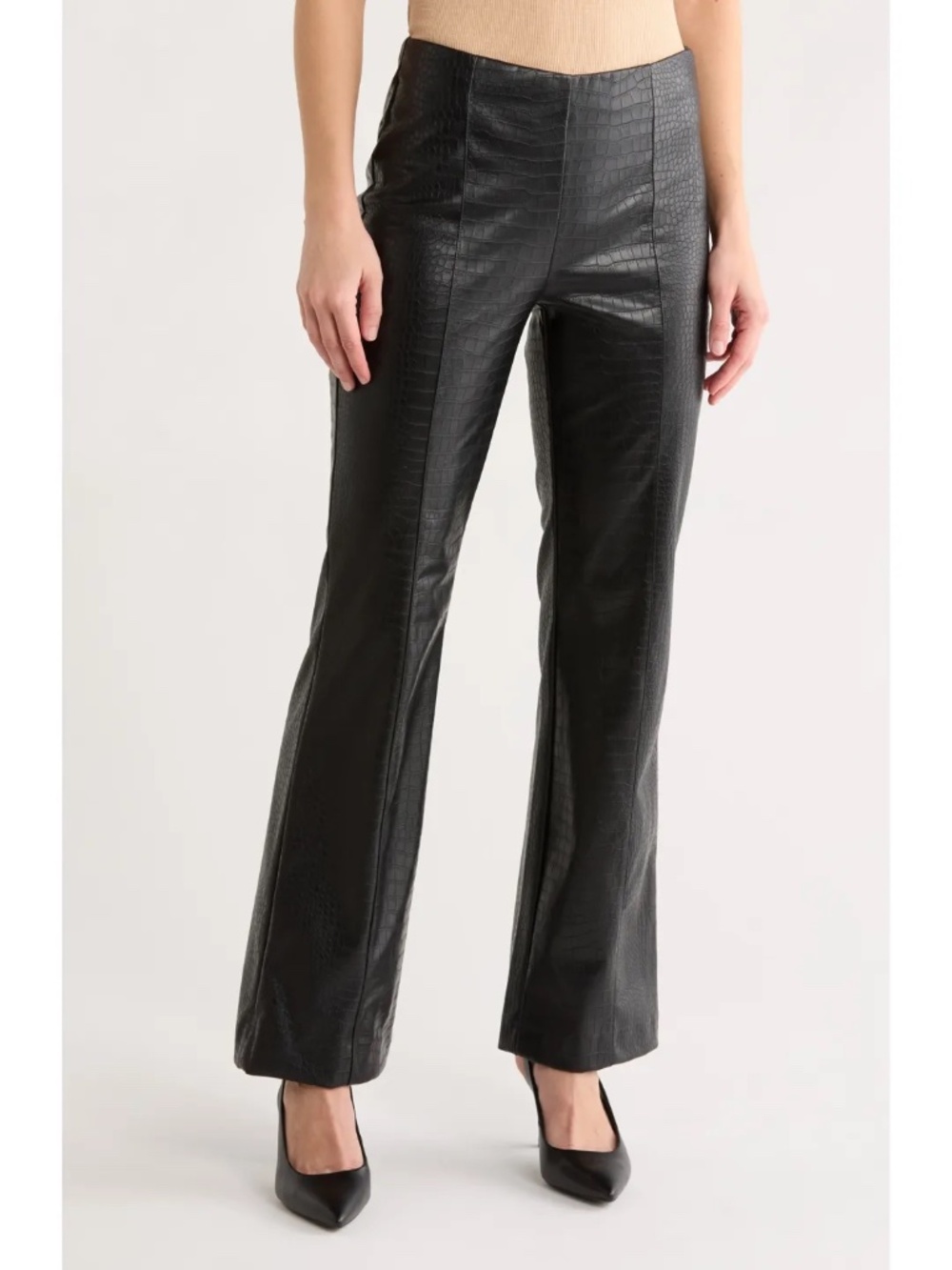 NWT Jason Wu Croc Embossed Faux Leather Slim Flare Pants - size 12